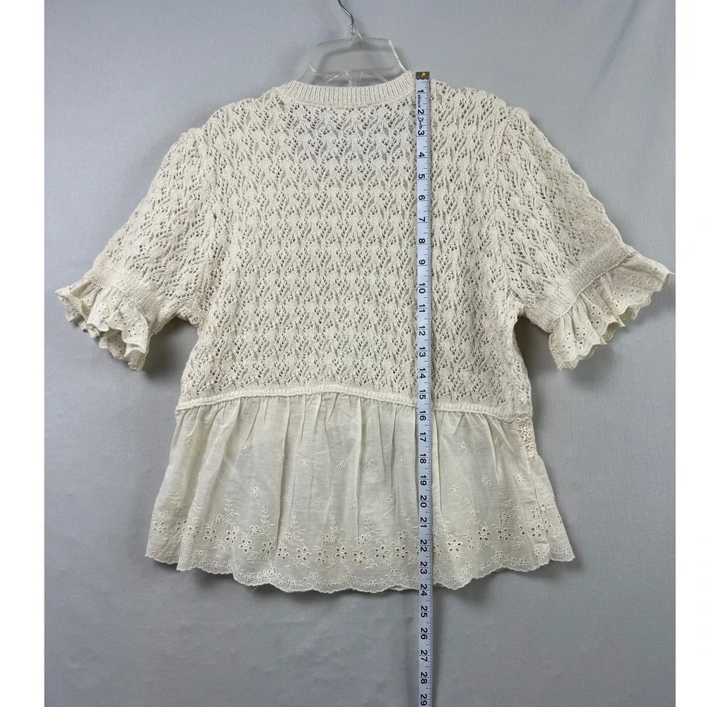 Illa Illa Crochet Top Womens Medium Ivory Eyelet Tiered Coquette Cottage Core - Picture 5 of 8